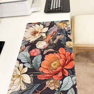 Rich Colored Flower Print Long Mouse Pad Dark Background Anti-Slip Large Desk Ma